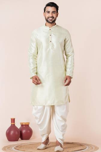 Green embroidery bangalorian kurta dhoti set for festive, reception, weddings