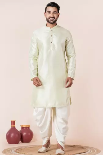 Green embroidery bangalorian kurta dhoti set for festive, reception, weddings