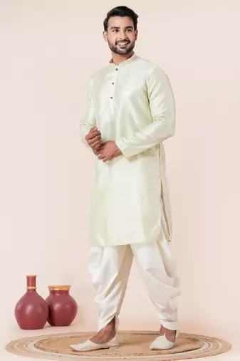 Green embroidery bangalorian kurta dhoti set for festive, reception, weddings