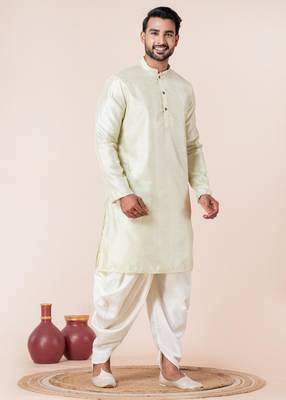 Green embroidery bangalorian kurta dhoti set for festive, reception, weddings 3
