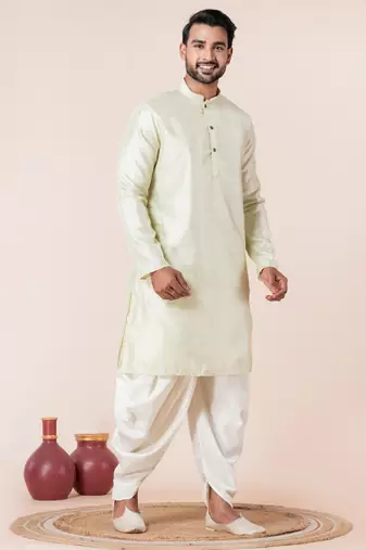 Green embroidery bangalorian kurta dhoti set for festive, reception, weddings