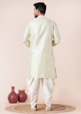Green embroidery bangalorian kurta dhoti set for festive, reception, weddings 4