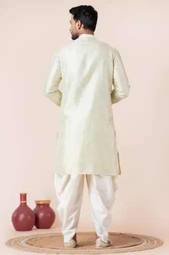Green embroidery bangalorian kurta dhoti set for festive, reception, weddings