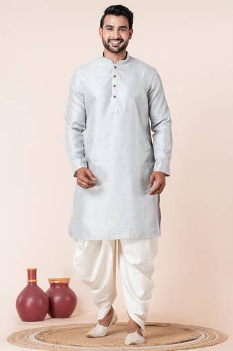 Grey embroidery bangalorian kurta dhoti set for festive, reception, weddings