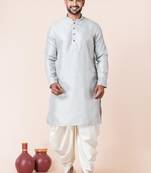 Grey embroidery bangalorian kurta dhoti set for festive, reception, weddings