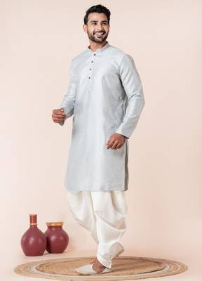 Grey embroidery bangalorian kurta dhoti set for festive, reception, weddings 2