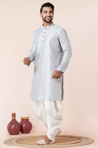 Grey embroidery bangalorian kurta dhoti set for festive, reception, weddings
