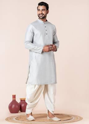 Grey embroidery bangalorian kurta dhoti set for festive, reception, weddings 3