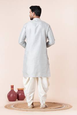 Grey embroidery bangalorian kurta dhoti set for festive, reception, weddings 4