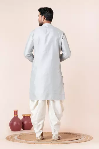 Grey embroidery bangalorian kurta dhoti set for festive, reception, weddings