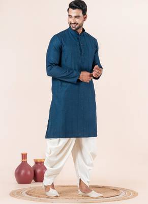 Blue embroidery bangalorian kurta dhoti set for festive, reception, weddings 2