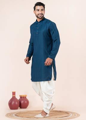 Blue embroidery bangalorian kurta dhoti set for festive, reception, weddings 3