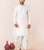Peach embroidery bangalorian kurta dhoti set for festive, reception, weddings