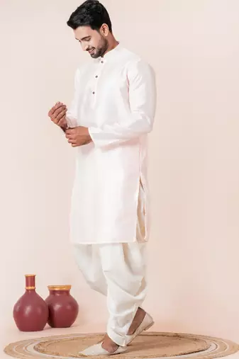 Peach embroidery bangalorian kurta dhoti set for festive, reception, weddings