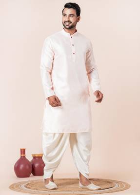 Peach embroidery bangalorian kurta dhoti set for festive, reception, weddings 3