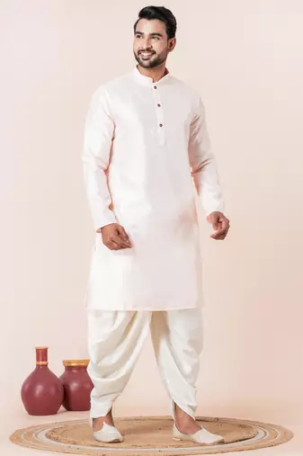 Peach embroidery bangalorian kurta dhoti set for festive, reception, weddings