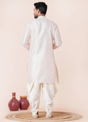Peach embroidery bangalorian kurta dhoti set for festive, reception, weddings 4