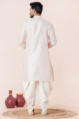 Peach embroidery bangalorian kurta dhoti set for festive, reception, weddings