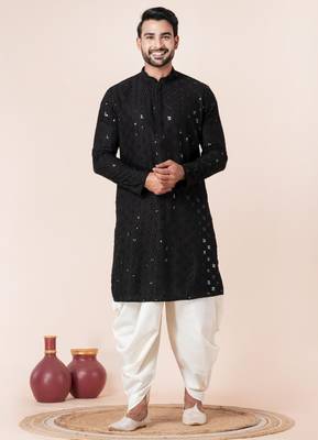 Black embroidery sequence kurta dhoti set for festive, reception, weddings 1