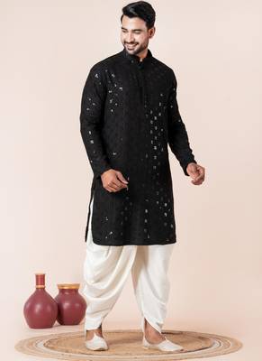 Black embroidery sequence kurta dhoti set for festive, reception, weddings 2