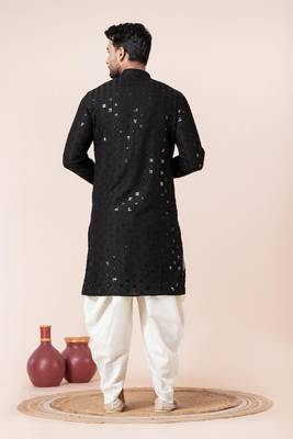 Black embroidery sequence kurta dhoti set for festive, reception, weddings 4