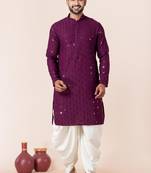 Purple embroidery sequence kurta dhoti set for festive, reception, weddings