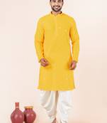 Yellow embroidery sequence kurta dhoti set for festive, reception, weddings