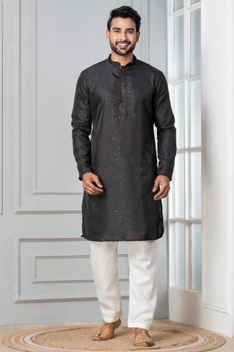 Black embroidery bangalorian kurta for festive, reception, weddings