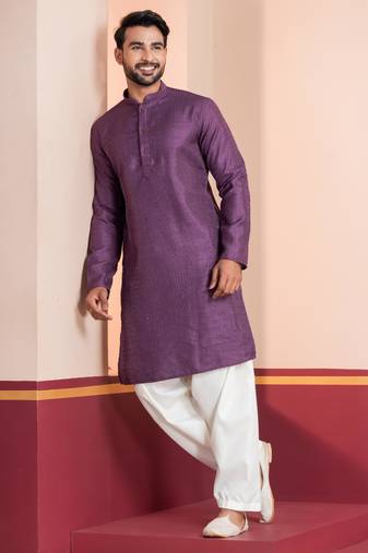 Purple embroidery bangalorian kurta for festive, reception, weddings