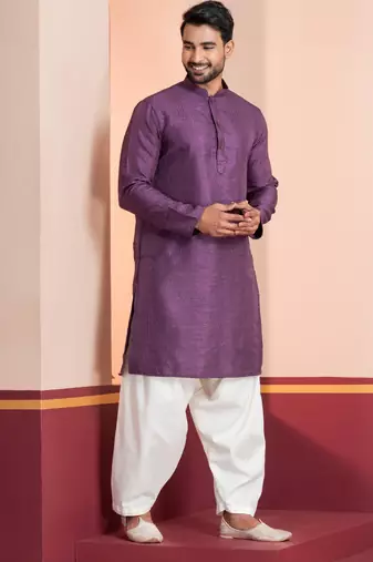Purple embroidery bangalorian kurta for festive, reception, weddings