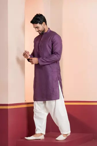 Purple embroidery bangalorian kurta for festive, reception, weddings