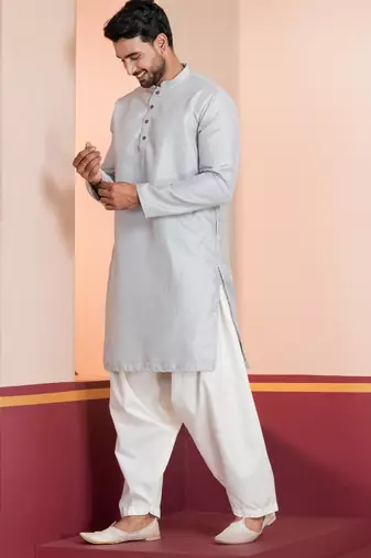 Grey embroidery bangalorian kurta for festive, reception, weddings