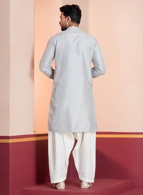 Grey embroidery bangalorian kurta for festive, reception, weddings 4