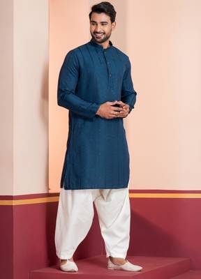 Blue embroidery bangalorian kurta for festive, reception, weddings 2
