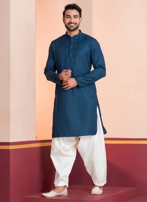 Blue embroidery bangalorian kurta for festive, reception, weddings 3
