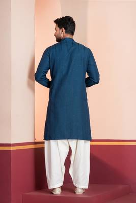 Blue embroidery bangalorian kurta for festive, reception, weddings 4
