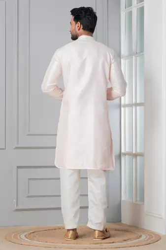 Peach embroidery bangalorian kurta for festive, reception, weddings