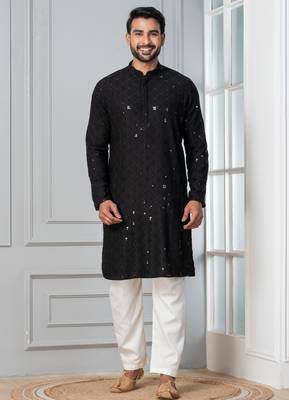 Black embroidery sequence kurta for festive, reception, weddings 1