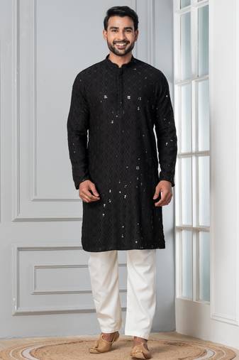 Black embroidery sequence kurta for festive, reception, weddings