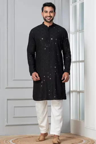 Black embroidery sequence kurta for festive, reception, weddings