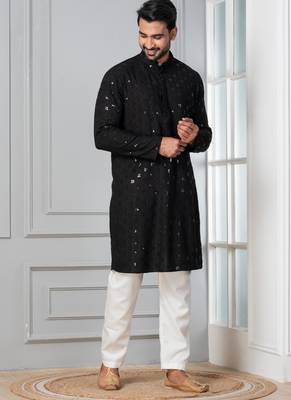 Black embroidery sequence kurta for festive, reception, weddings 2