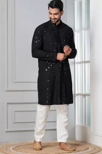 Black embroidery sequence kurta for festive, reception, weddings
