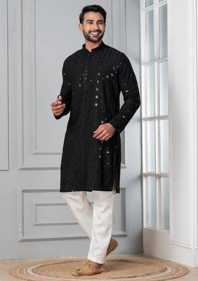Black embroidery sequence kurta for festive, reception, weddings 3