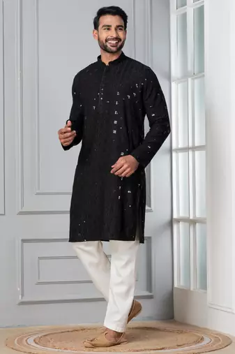 Black embroidery sequence kurta for festive, reception, weddings