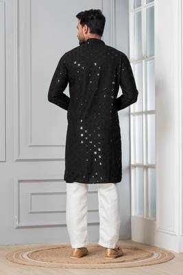 Black embroidery sequence kurta for festive, reception, weddings 4