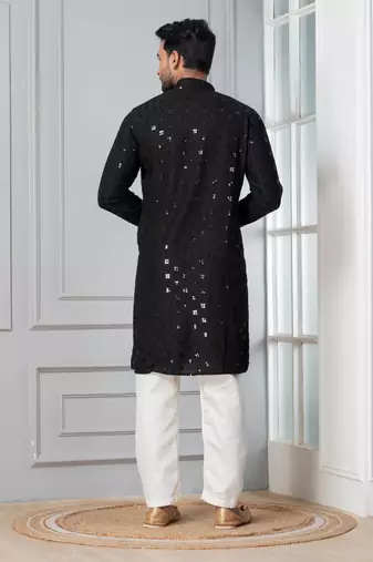 Black embroidery sequence kurta for festive, reception, weddings