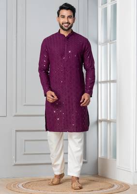 Purple embroidery sequence kurta for festive, reception, weddings 1