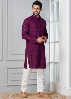 Purple embroidery sequence kurta for festive, reception, weddings 2