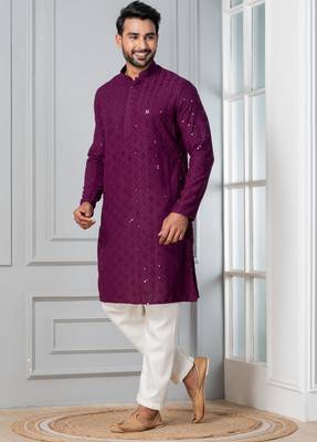Purple embroidery sequence kurta for festive, reception, weddings 3