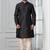 Black plain dupion silk kurta churidar set for festive, reception, weddings